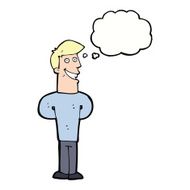 cartoon grinning man with thought bubble N70