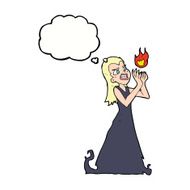 cartoon witch woman casting spell with thought bubble N9
