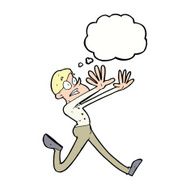 cartoon man running away with thought bubble N9