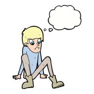 cartoon boy sitting on floor with thought bubble N9