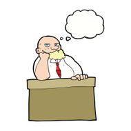 cartoon bored man at desk with thought bubble N9