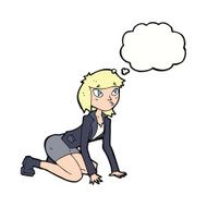 cartoon woman on hands and knees with thought bubble N9
