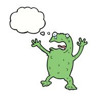 cartoon frightened frog with thought bubble