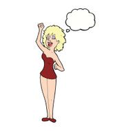 cartoon dancing woman with thought bubble N42