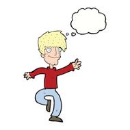 cartoon happy man dancing with thought bubble N31