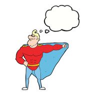 funny cartoon superhero with thought bubble N7