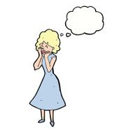 cartoon worried woman with thought bubble N63