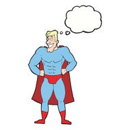 cartoon superhero with thought bubble N20