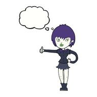 cartoon vampire girl giving thumbs up sign with thought bubble N17