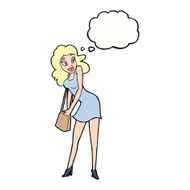 cartoon woman looking in handbag with thought bubble N9