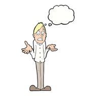 cartoon man shrugging shoulders with thought bubble N27