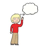 cartoon friendly boy waving with thought bubble N9