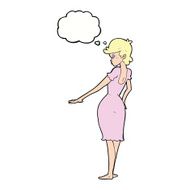cartoon pretty woman looking at nails with thought bubble N7
