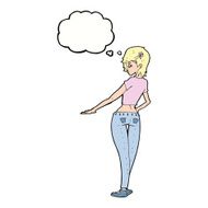 cartoon pretty girl in jeans and tee with thought bubble N9