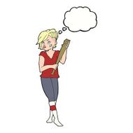 cartoon pretty punk girl with baseball bat thought bubble N9