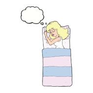 cartoon sleeping woman with thought bubble N7