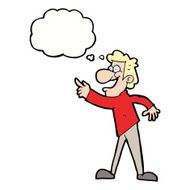 cartoon man pointing and laughing with thought bubble N25