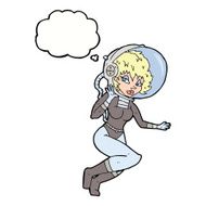cartoon space woman with thought bubble N24