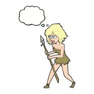 cartoon cave girl with thought bubble N9