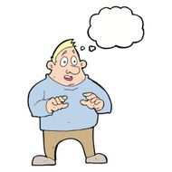 cartoon excited overweight man with thought bubble N8