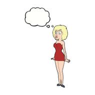 cartoon surprised woman in short dress with thought bubble N8