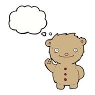 cartoon waving teddy bear with thought bubble