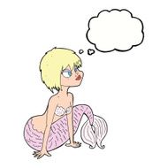 cartoon pretty mermaid with thought bubble N33