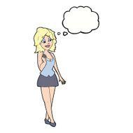 cartoon attractive office woman with thought bubble N8