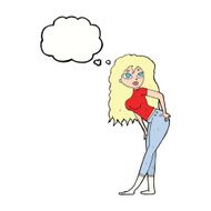 cartoon attractive woman looking surprised with thought bubble N9