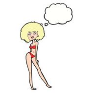 cartoon woman in bikini with thought bubble N47