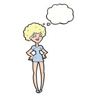 cartoon happy woman with hands on hips thought bubble N16