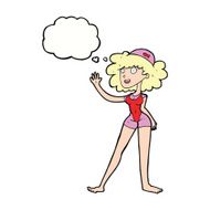 cartoon swimmer woman with thought bubble N9