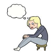 cartoon crying woman with thought bubble N8