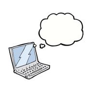 cartoon laptop computer with thought bubble N9