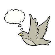 cartoon flying bird with thought bubble N17