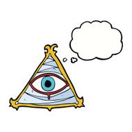 cartoon mystic eye symbol with thought bubble