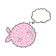 cartoon puffer fish with thought bubble N9