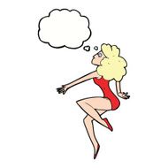 cartoon dancing woman with thought bubble N43