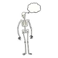 cartoon spooky skeleton with thought bubble N5