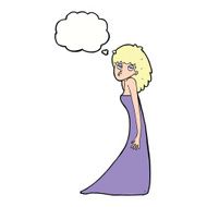 cartoon woman pulling photo face with thought bubble N9
