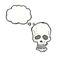 cartoon skull with thought bubble N25