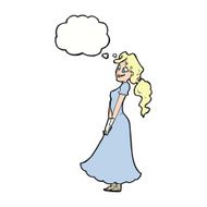cartoon pretty woman in dress with thought bubble N39