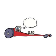 cartoon drag racer with thought bubble N8