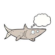 cartoon happy shark with thought bubble N9