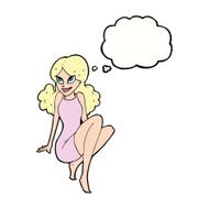 cartoon attractive woman posing with thought bubble N9