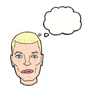 cartoon serious male face with thought bubble N9