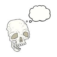 cartoon ancient spooky skull with thought bubble N5