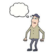 cartoon shocked man with thought bubble N89