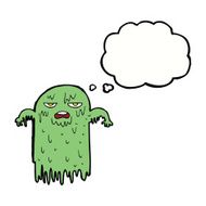 cartoon slimy ghost with thought bubble N5