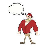 cartoon manly sailor man with thought bubble N7